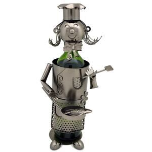 Lady Chef Frying Fish Fisherman Charcoal Metal Wine Bottle Holder NEW